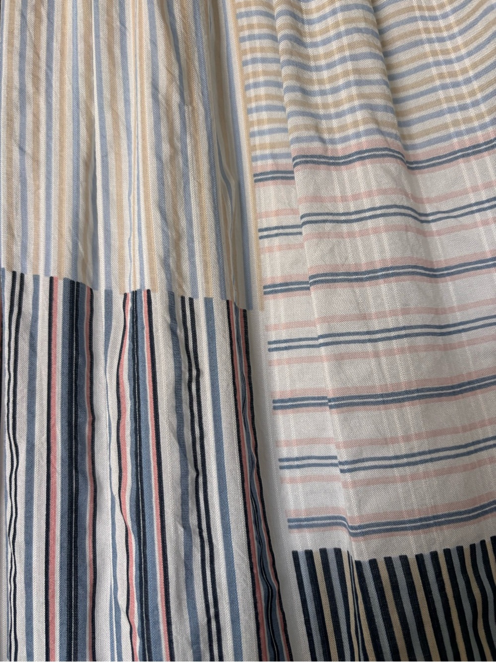 LOFT Blue and White Patchwork Stripe Midi Dress - Picture 4 of 4